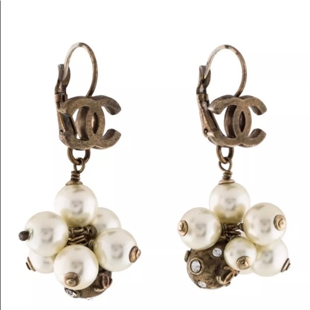 Authentic Chanel Faux Pearl & Crystal Earrings
